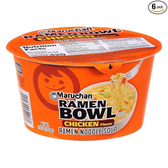 Maruchan Ramen Bowl, Chicken Flavor – Japanese-Style Instant Noodle Soup, Microwaveable Easy Meal for Students and Busy Families – 3.39 Oz. (6 Pack)