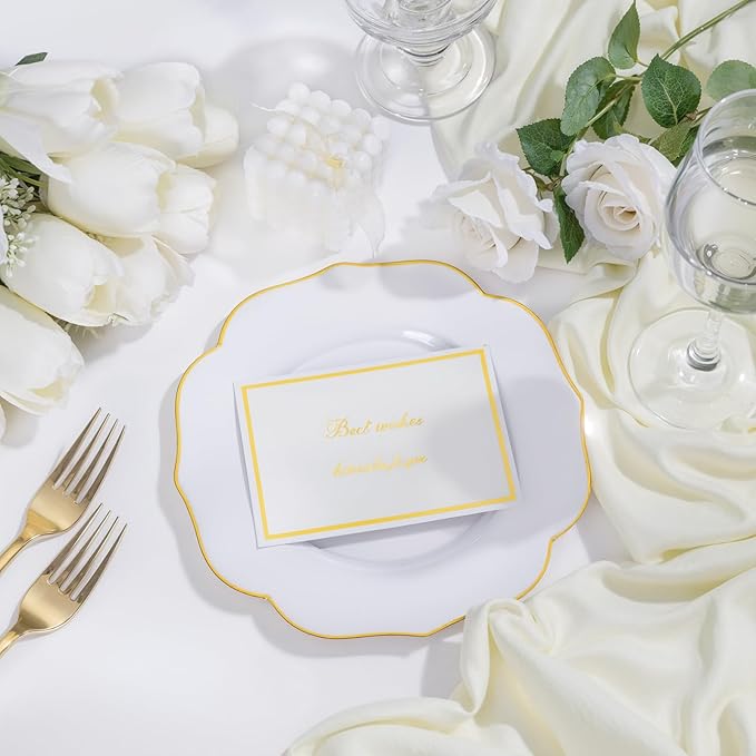 bUCLA 48Pieces Gold Plastic Dessert Plates Disposable - 7.5inch Premium Hard White with Gold Rim Plastic Salad/Appetizer/Small Cake Plate for Thanksgiving&Party