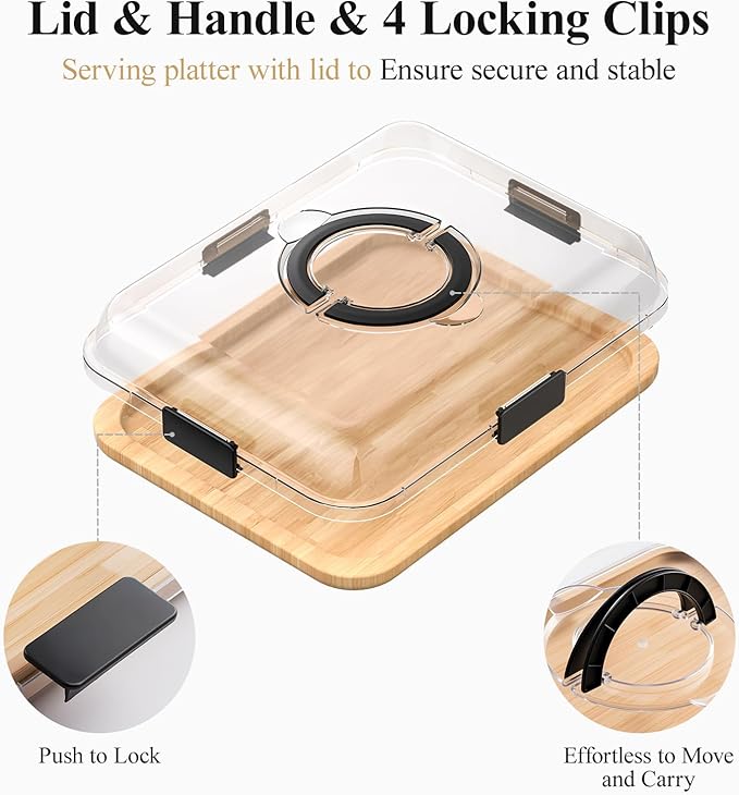 Charcuterie Board Set with Lid, Travel Portable Design Bamboo Cheese Board, Gift for Housewarming, Christmas, Weddings, Picnics (1 Compartment)