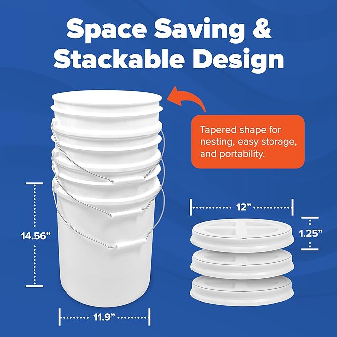 ePackageSupply 5 Gallon Bucket - Food Grade Bucket with Airtight Gamma Seal Screw-On Lid, BPA-Free, Heavy-Duty 90 Mil HDPE Plastic, Bulk Storage, Durable Container, Made in USA, White/White, 120 Packs