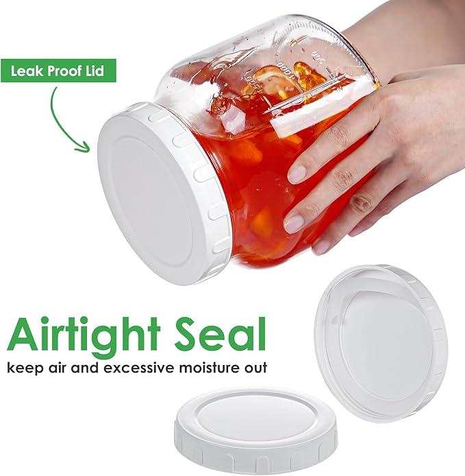 Qianfenie 2 Pack 79 Oz Glass Jars with Lids, 100% Airtight and Leak-proof Half Gallon Mason Jar, Pickle Jar Mason Jar Wide Mouth for Cold Brew, Kombucha, Ice Tea, Pickle Eggs, Flour, Sugar