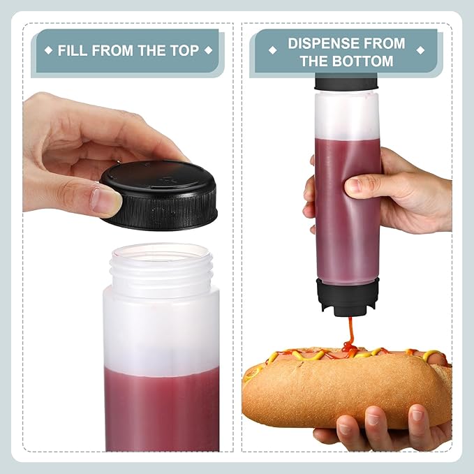 Sabary 3 Pcs 16 oz Inverted Plastic Squeeze Bottles, Refillable Tip Large Valve Dispenser Condiment Squeeze Bottle for Sauces Ketchup Sour Cream Self Sealing Syrup Dispenser for Restaurants (Black)