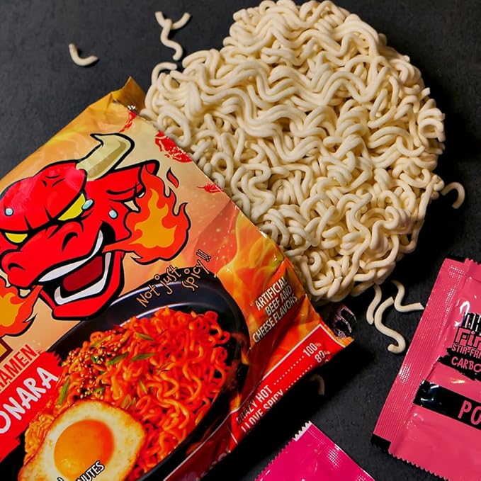 [Fire Bull Ramen] Intense Spicy Carbonara Stir-Fried Ramen | Authentic Korean Heat Meets Flavorful Delight | Thick, Chewy Noodle (1 Case, 32 Pouches)