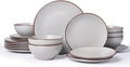 Famiware Venus Plates and Bowls Sets with Trim, 18 Pieces Speckled Stoneware Dinnerware Set for 6, Matte Light Gray - Modern Minimalist, Microwave & Dishwasher Safe Dishes for Everyday & Formal Dining