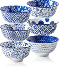 Ceramic Dessert Bowls Set - Small 12 Oz Cereal Bowls - 4.75 Inch Ice Cream Bowls for Fruit, Snack, Side Dishes, Dipping Sauce - Microwave Dishwasher Safe - Set of 6 - Vintage Blue