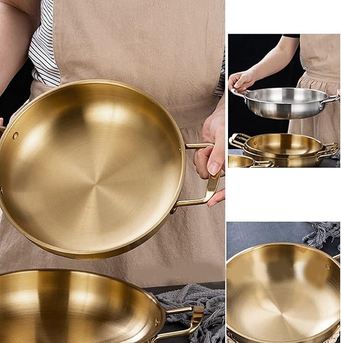 Korean Ramen Noodle Pot, Stainless Steel Golden Ramen Cooker with Handles, Portable Kitchen Cooking Pot for Kitchen Outdoor Cooking (18CM)