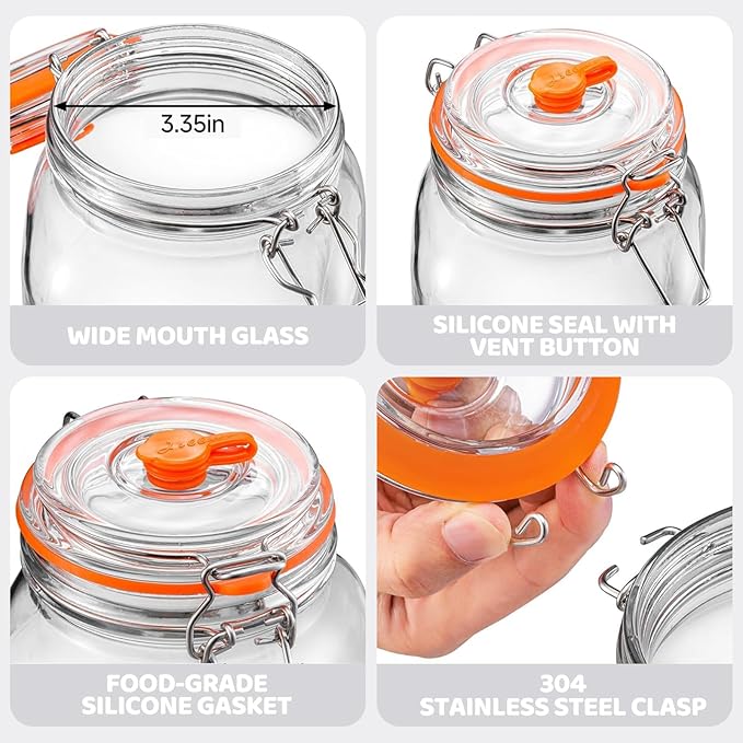 Fermentation Jar, 2 Pack 64oz Glass Fermenting Kit with Fermenting Weights Airlocks Brush,Sealed fermentation lids Tracks ferment date