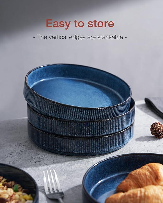 famiware Star 7.5" Pasta Bowls Set, Salad Bowl Set of 8, Double Reactive Glaze, Stackable, Ideal for Your Friend for Housewarming, Festivals, Nebulas Blue