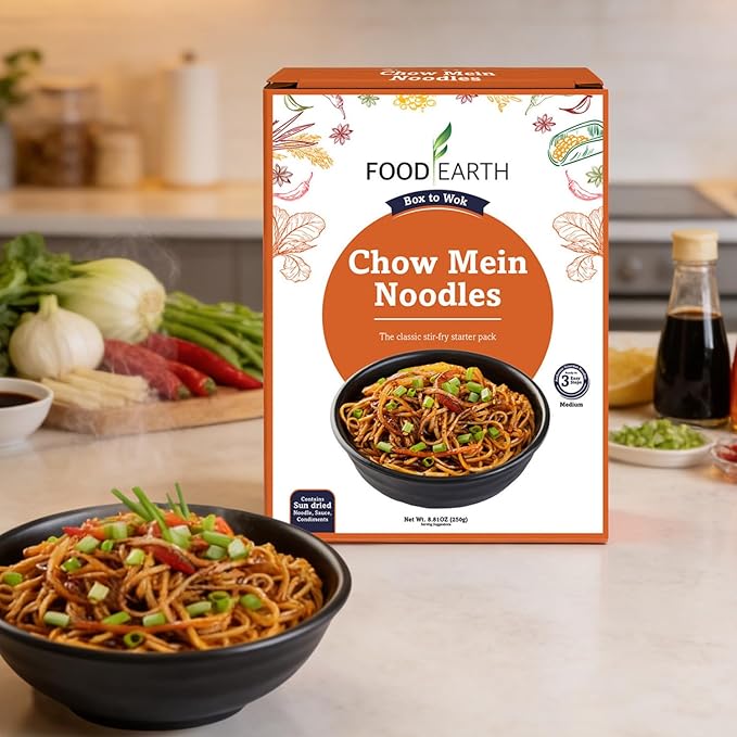Food Earth Chow Mein Noodles 250g – Authentic Stir-Fry for Asian Cooking | Non-Sticky Wok-Ready Noodles for Chow Mein, Lo Mein, Hakka & Stir-Fry Dishes | Pack of 1