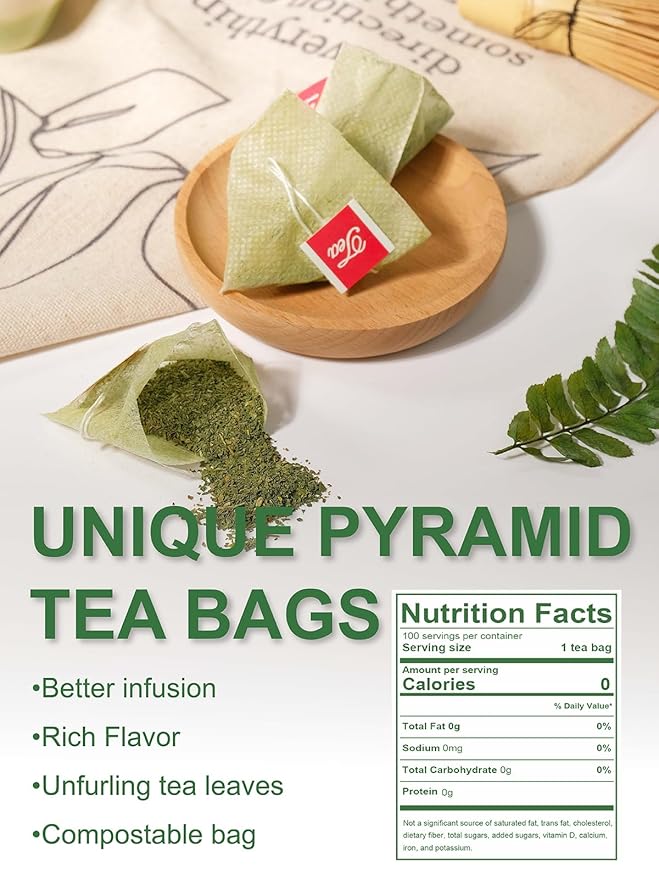 TeeLux Matcha Green Tea Bags, Classic Premium Japanese Matcha + Sencha Green Tea, Super Antioxidant, Zero Calories, Caffeinated, 100 Count