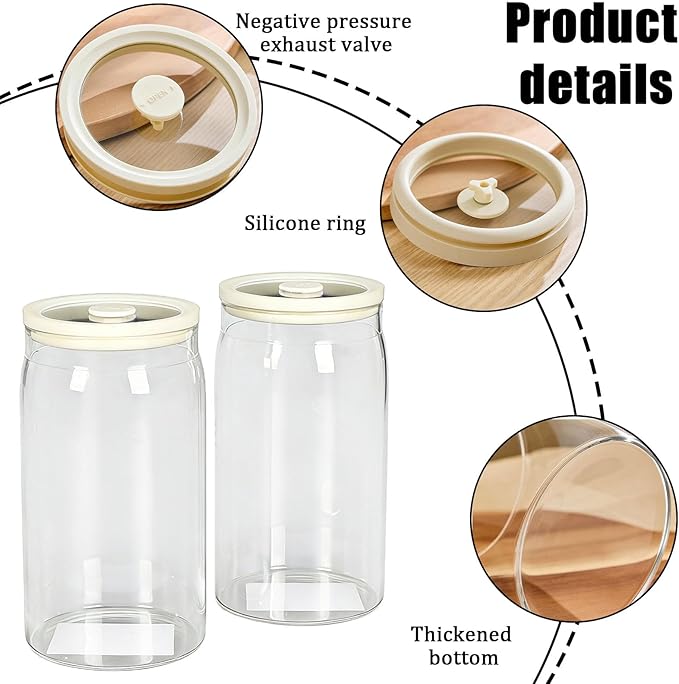 Pickle Jar, 2 Pack 1200ml/40.6 oz Kimchi Container, Airtight Clear Fermentation Canister, Wide Mouth Refrigerator Storage with Silicone Ring & Exhaust Valve for Radish, Onion, Sauerkraut