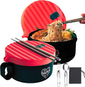 AI LOVE PEACE Ramen Bowls, 40 oz Large Microwavable Noodle Bowls (2 Red) with Wooden Utensils, Chopsticks, and Utensil Bag, Portable Microwave Bowl for Home, Office, Dorm, or College Gift.