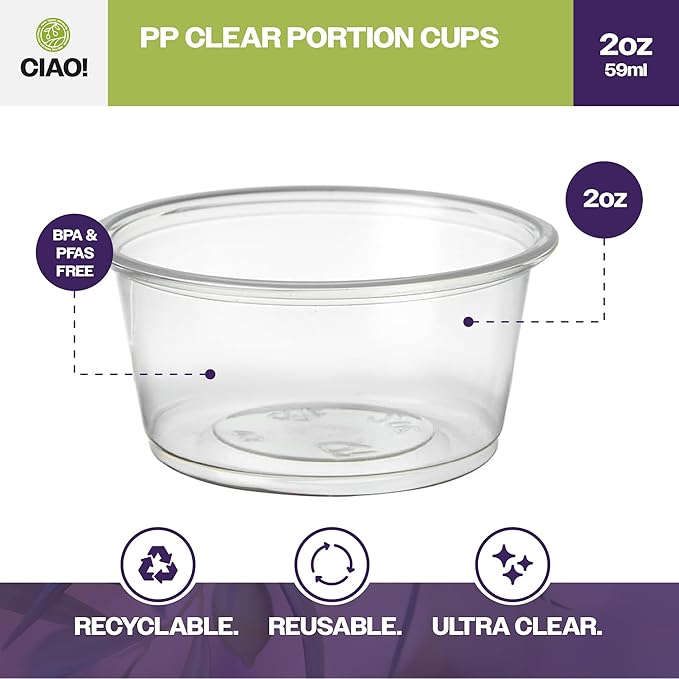 CIAO! 2OZ PP Clear Portion Cup, Lids Sold Separately (Case of 2,500)
