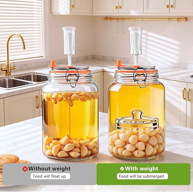 2 Pack 1 Gallon Glass Fermentation Jars with Airlocks & Weights – 4.7" Wide Mouth Sauerkraut Jar Set for Brewing, Pickles, Kombucha, Kimchi – Complete Fermenting Kit for Beginners