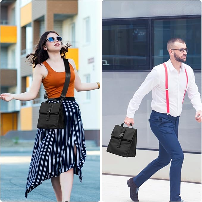 ZM-YOUTOO Insulated Foldable Lunch Bag- Lightweight Portable with Adjustable Shoulder Strap Lunch Box for Men, Women, Office, Work, Picnic, Hiking and Beach (Black(Soft Fabric))