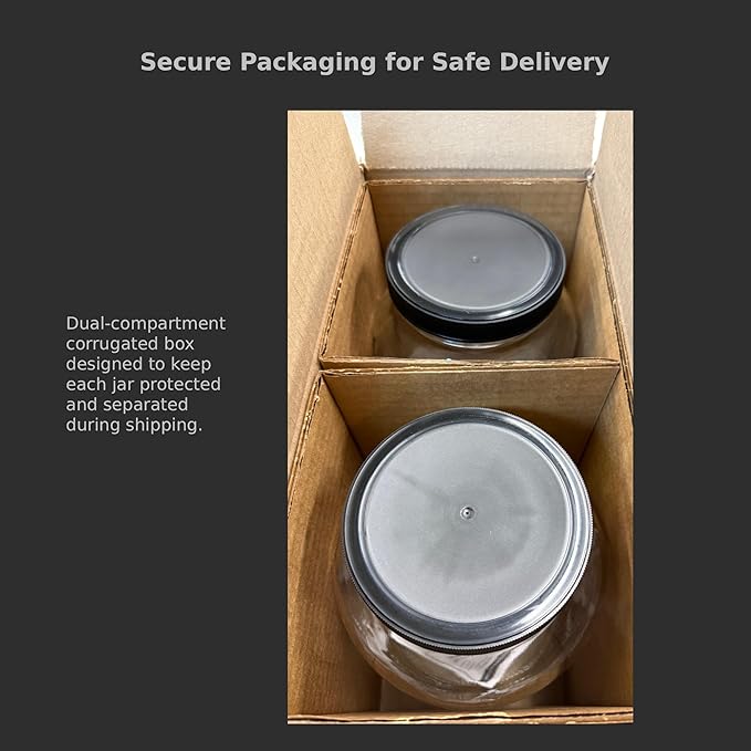 North Mountain Supply 1 Gallon Glass Jar Wide Mouth with Black Plastic Lid - USDA, BPA-Free, Made in the USA - for Fermenting, Storing, Canning, and Much More! (Pack of 2)