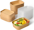JOLLY CHEF 50 Pack Paper Food Containers with Lids, 19 oz Disposable Meal Prep Containers, Rectangular Paper Bowls with Lids for Thanksgiving, Christmas, Parties
