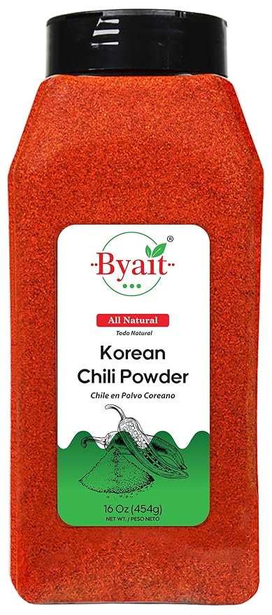 Byait Gochugaru Korean Chili Powder 16 Oz (1 LB), Medium Hot, 100% Pure Red Chili Pepper Flakes for Authentic Korean Cooking, Kimchi, and Spicy Seasoning