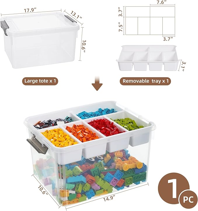 ITYLIFE CITYLIFE Citylife 32 QT Plastic Storage Box with Removable Tray Craft Organizers and Storage Clear Storage Container for Organizing Lego, Bead, Tool, Sewing, Playdoh