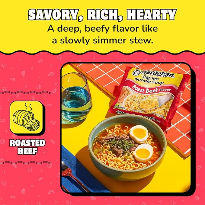 Maruchan Ramen Noodle Soup, Roast Beef Flavor – Japanese-Style Instant Noodles, Quick & Easy Meal for Kids, Students and Busy Families – 3 Oz. (24 Pack)