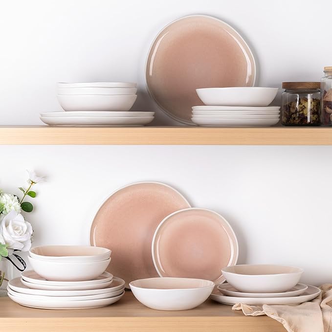AmorArc Ceramic Dinnerware Sets,Handmade Reactive Glaze Stoneware Plates and Bowls Sets,Highly Scratch Resistant | Dishwasher & Microwave Safe Dishes Set,Service for 4 (12pc)