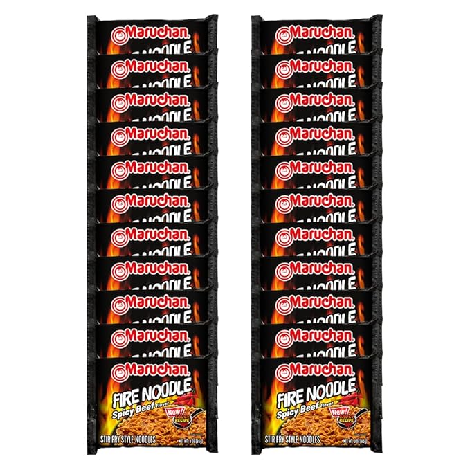 Maruchan Ramen Noodle Soup, FIRE Spicy Beef Flavor – Japanese-Style Instant Noodles, Quick & Easy Meal for Kids, Students & Busy Families – 3 Oz. (22 Pack)