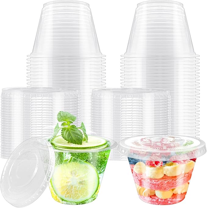 Szsrcywd 50 Pack 6 Oz Plastic Cups with Flat Lids,Clear Disposable Dessert Cup,Leakproof Party Containers for Fruit,Ice Cream,Cold Drinks,Mousse,Yogurt(No Hole)