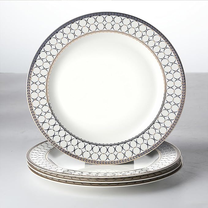 CwlwGO-Bone China Dinner Plates Set of 4, Lace Dishes Set for Salad, Pasta, Dessert, Dinnerware Dishset for Kitchen, Not Suitable for Microwave (8 Inch)