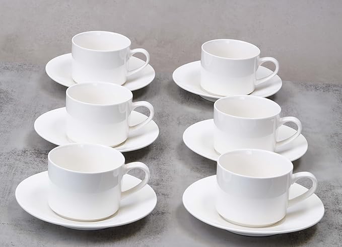Bone China Wide Rim Commercial Grade Dinnerware Cup & Saucer, Case of 6