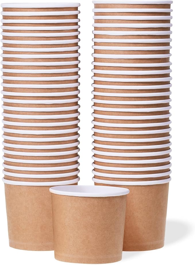 MATICAN Paper Ice Cream Cups - 50-Count 11-Oz Disposable Dessert Bowls for Hot or Cold Food, 11-Ounce Party Supplies Treat Cups for Sundae, Frozen Yogurt, Soup, Brown