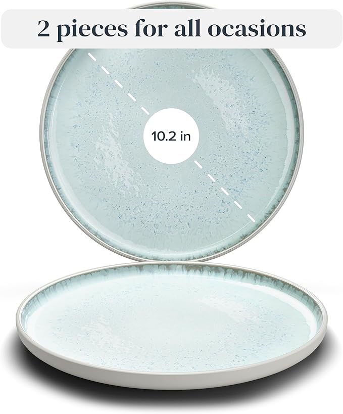 Stoneware dinner plates set 2 pcs – Light beige & blue stylish plates – Dishwasher, microwave and scratch resistant – Small salad & cake plates – Dinner service Pure Living