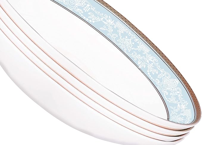 Salad Bowls Set of 4 Fine Bone China 8.5" Pasta Plates Classic Relief Pattern Gilt Edged High Grade Deep Bowl Fruit Plates Soup Plate Sets For 4 People