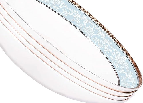 Salad Bowls Set of 4 Fine Bone China 8.5" Pasta Plates Classic Relief Pattern Gilt Edged High Grade Deep Bowl Fruit Plates Soup Plate Sets For 4 People