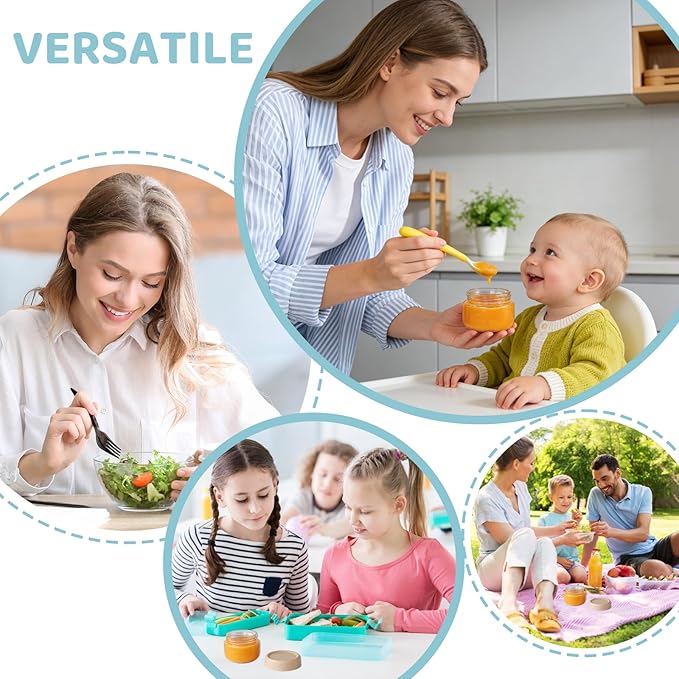 Glass Baby Food Storage Containers, Baby Food Jars, 6 Pack Small Glass Containers with Lids, 4 oz Leakproof Baby Food Storage Containers, BPA Free Microwave/Freezer/Dishwasher Safe, Kids Spoon Fork