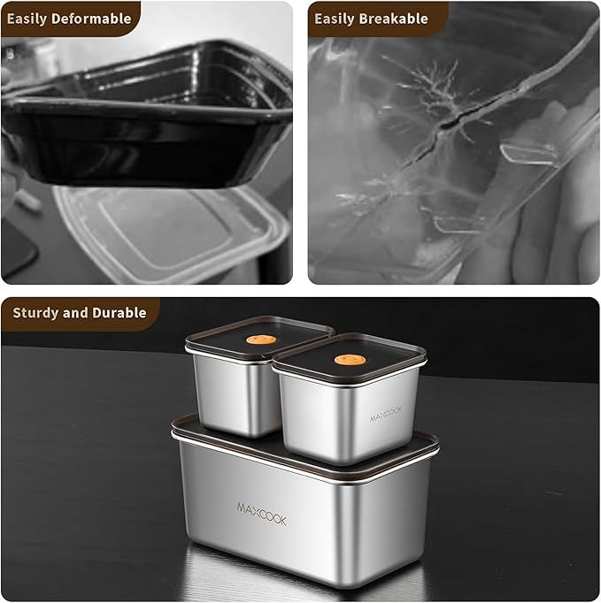 Stainless Steel Food Containers with Lids, 18.6 oz & 71 oz Food Storage Container set, Metal Food Container Bento Box, Snack Container set with Lid,Dishwasher & Freezer Safe(2100 ml & 550 ml)
