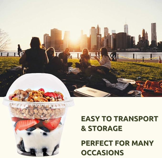 Aatriet 9oz Clear Plastic Parfait Cups with Insert 3.25oz & Dome Lids No Hole - (20 Sets) Yogurt Fruit Parfait Cups for Kids, for Dips and Veggies, Take Away Breakfast and Snacks. No Leaking