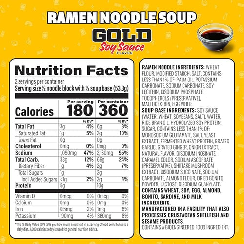 Maruchan Gold Ramen Noodle Soup, Soy Sauce Flavor – Restaurant Quality Japanese-Style Instant Noodles, Quick & Easy Meal – 3.79 Oz. (5 Pack)