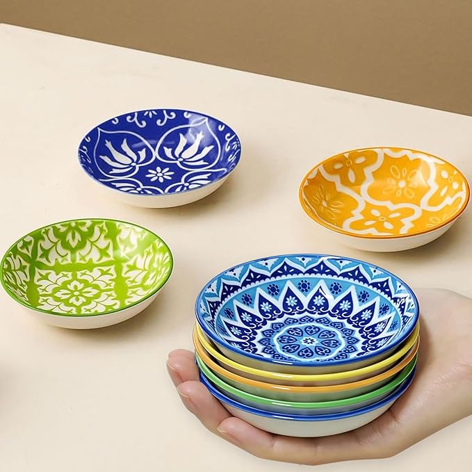 6PCS Sauce Dish, Ceramic Dipping Sauce Bowls,Small Bowl,Soy Sauce Dish Dipping Sauce Bowl,Sauce Plates Tiny Bowls for Condiments Sushi Dishes Soy Sauces Ketchup Snack Side Dishes Set of 6