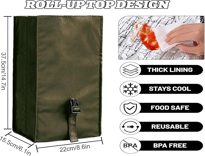 ZM-YOUTOO Insulated Foldable Lunch Bag- Lightweight Portable with Adjustable Shoulder Strap Lunch Box for Men, Women, Office, Work, Picnic, Hiking and Beach (Army Green(Soft Fabric))