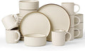 Famiware Star 24-Piece Stoneware Dinnerware Sets with Trim, Service for 6 - Ceramic Mugs, Plates, Bowls, Dishes for Everyday/Party/Formal Use, Chip/Scratch Resistant, Microwave/Dishwasher Safe, Cream