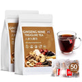 Ginseng Nine Treasure Tea, Natural Chinese Herbal Kidney Cleanse Detox Tea Support Liver & Kidneys Health for Men Women, No Additives, Caffeine Free, 9 Premium Ingredients Blend (50 Bags/2 Pack)