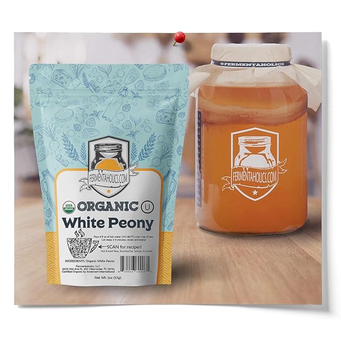 Fermentaholics White Peony Tea – 2 oz – USDA Certified Organic Loose Leaf – Delicate Flavor for Kombucha Brewing, Hot or iced tea