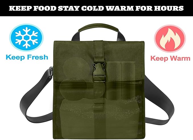 ZM-YOUTOO Insulated Foldable Lunch Bag- Lightweight Portable with Adjustable Shoulder Strap Lunch Box for Men, Women, Office, Work, Picnic, Hiking and Beach (Army Green(Soft Fabric))
