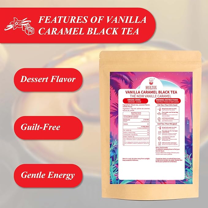 WT WEETEE Vanilla Caramel Black Tea,100 Count Caramel Vanilla Flavored Black Tea Bags, Mellow & Smooth, Sweet Aroma