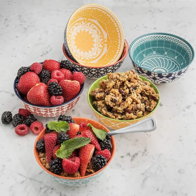 Annovero 10 Oz Ice Cream Bowls - Small Bowl for Serving Dips, Snack, Dessert, Side Dish - Colorful Decorative Porcelain for Kitchen - Microwave, Dishwasher, Oven Safe - Zero Lead & Cadmium, Set of 6
