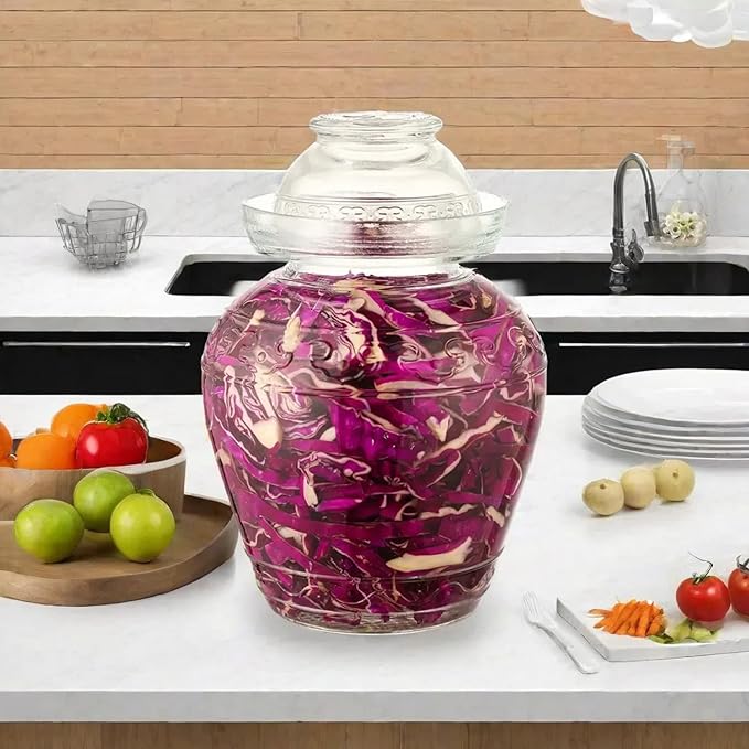2.5 Liter Canning Jar Pickle Jar Glass Jar with Lid, Fermentation Kombucha Jar Crock with Water Seal for Making Pickles, Kimchi, Sauerkraut, Kombucha and Wine Brewing, Fermentation Kit