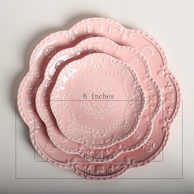 Gaolinci European Palace Series Lace Embossed Ceramic Dinner Plate (Set of 4)