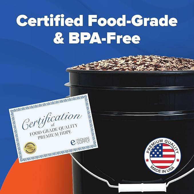 ePackageSupply 5 Gallon Bucket - Food Grade Bucket with Airtight Gamma Seal Screw-On Lid, BPA-Free, Heavy-Duty 90 Mil HDPE Plastic, Bulk Storage, Durable Container, Made in USA, Black/Orange, 6 Packs