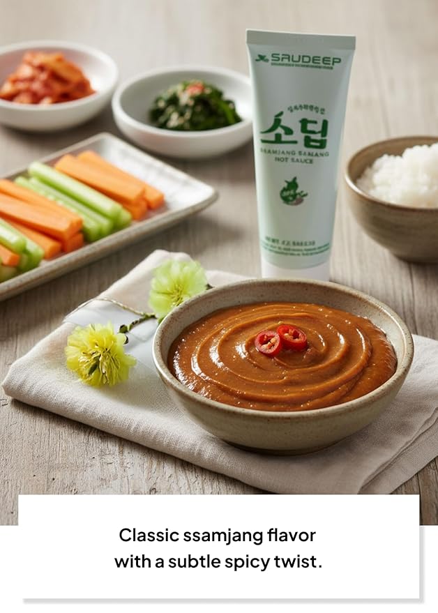 Korean Food Saudeep Ssamjang Flavor Dipping Sauce, Korean Seasoned Soybean Paste Flavor Sauce with Mild Heat, Sweet & Savory Umami Taste, Versatile Sauce for Meat, Vegetables & Rice, 4.23 oz