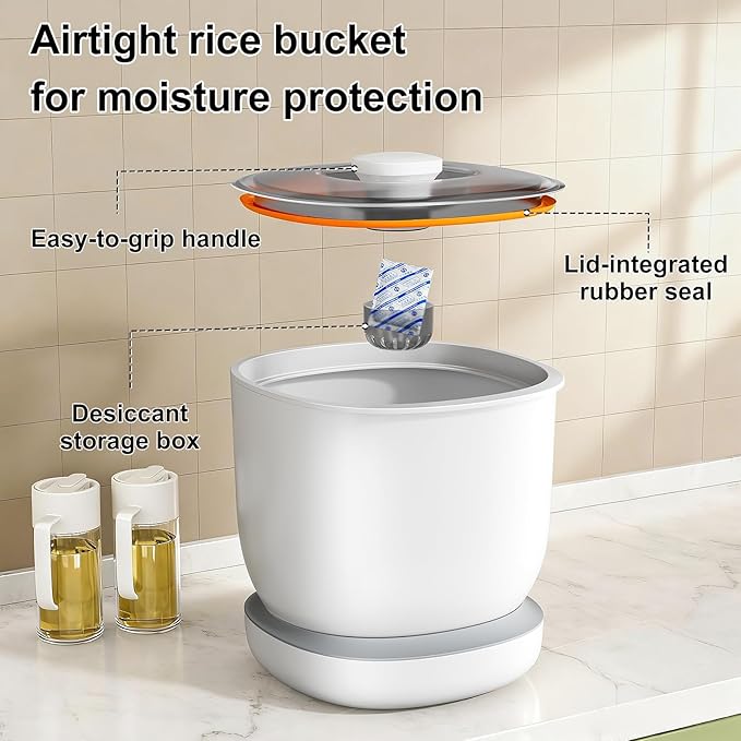 Spreezy Rice Container (12 lbs Rice, 8 lbs Flour), Food Storage Containers with Lids, Cereal Containers Storage, Flour Sugar Storage Containers, Rice Storage Container for Kitchen Pantry Organization